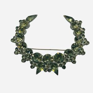 Rare H. Pomerantz Crescent Moon Black Diamond Rhinestone Brooch